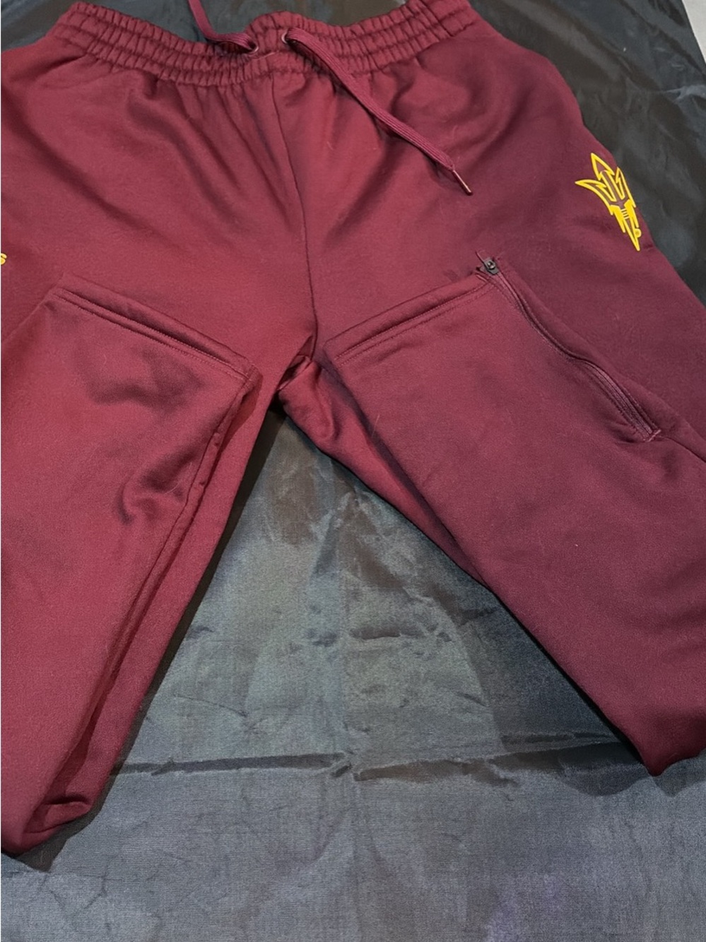 adidas Maroon Joggers with Yellow Logo